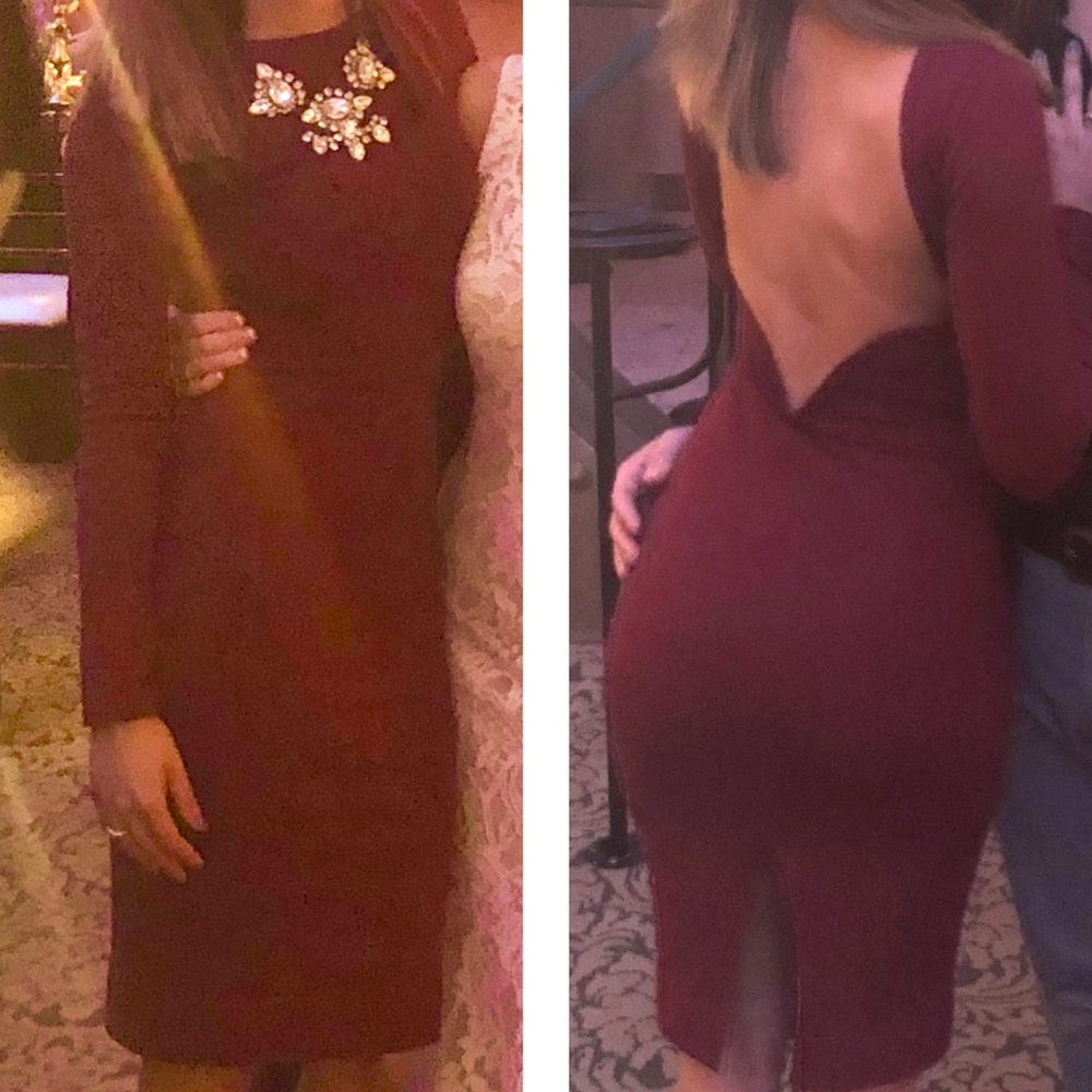 Lulu’s Va Va Voom Backless Midi Dress in Wine Red